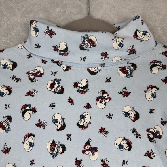 Vtg 90s Turtleneck Womens XL Blue Snowman Grandma Teachercore Cottage Kidcore - Picture 3 of 9